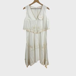 See by Chloe NWT White Cotton Floral Embroidered Handkerchief Hem Midi Dress